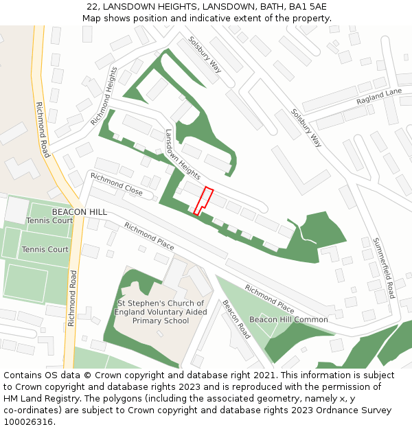22, LANSDOWN HEIGHTS, LANSDOWN, BATH, BA1 5AE: Location map and indicative extent of plot