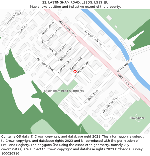 22, LASTINGHAM ROAD, LEEDS, LS13 1JU: Location map and indicative extent of plot
