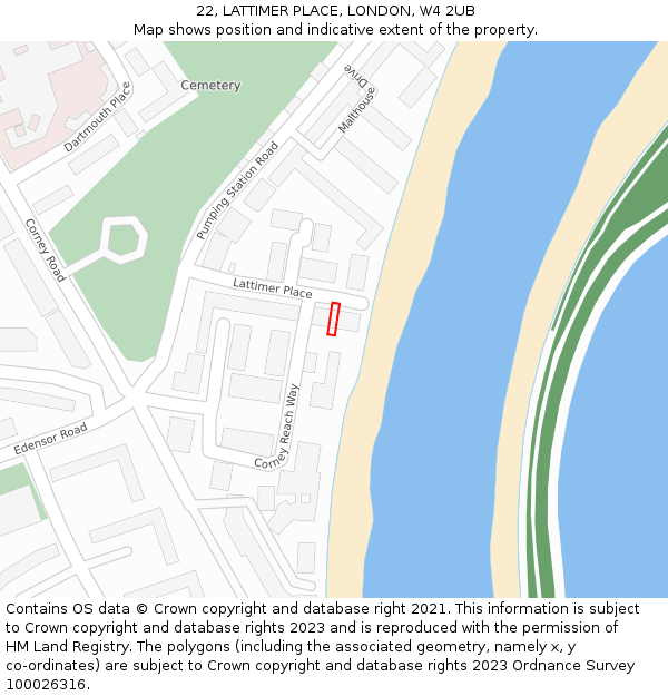 22, LATTIMER PLACE, LONDON, W4 2UB: Location map and indicative extent of plot