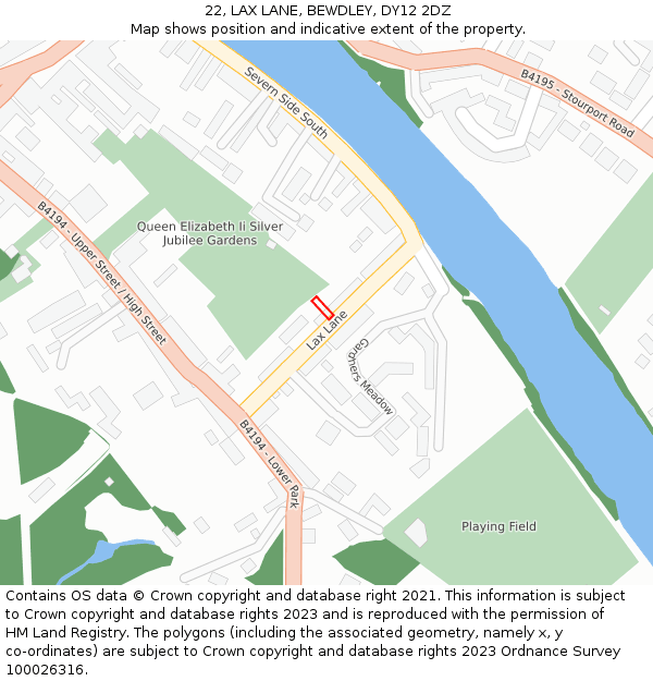 22, LAX LANE, BEWDLEY, DY12 2DZ: Location map and indicative extent of plot