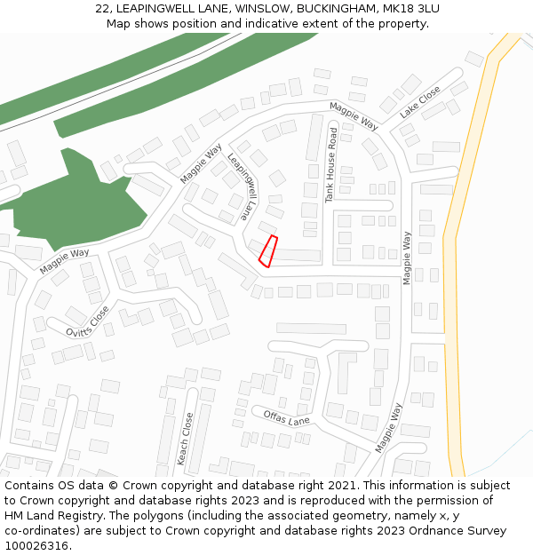 22, LEAPINGWELL LANE, WINSLOW, BUCKINGHAM, MK18 3LU: Location map and indicative extent of plot