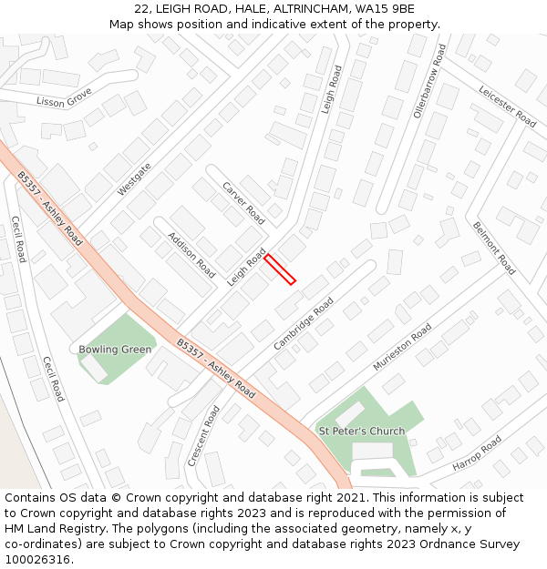 22, LEIGH ROAD, HALE, ALTRINCHAM, WA15 9BE: Location map and indicative extent of plot