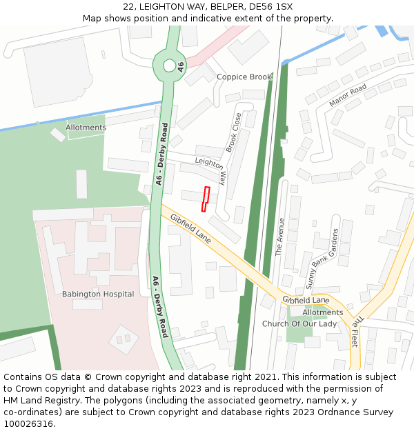 22, LEIGHTON WAY, BELPER, DE56 1SX: Location map and indicative extent of plot
