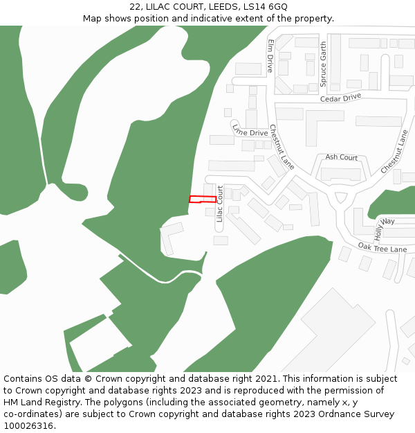 22, LILAC COURT, LEEDS, LS14 6GQ: Location map and indicative extent of plot
