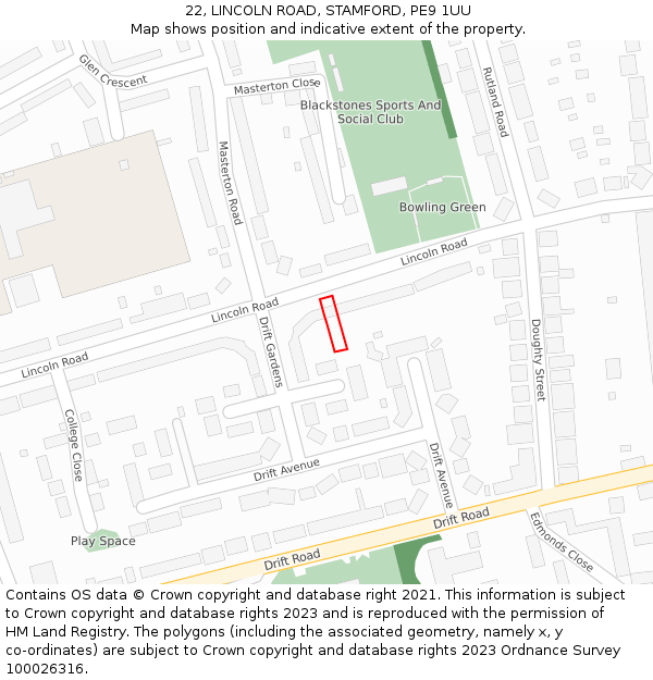 22, LINCOLN ROAD, STAMFORD, PE9 1UU: Location map and indicative extent of plot
