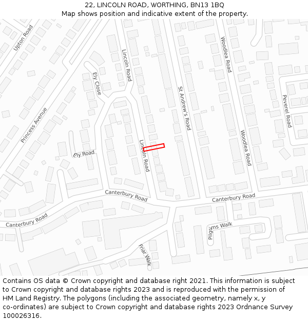 22, LINCOLN ROAD, WORTHING, BN13 1BQ: Location map and indicative extent of plot