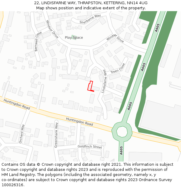 22, LINDISFARNE WAY, THRAPSTON, KETTERING, NN14 4UG: Location map and indicative extent of plot