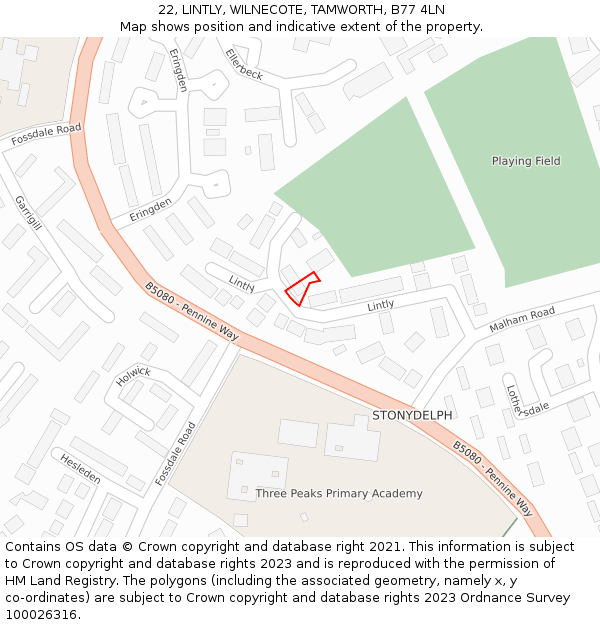 22, LINTLY, WILNECOTE, TAMWORTH, B77 4LN: Location map and indicative extent of plot