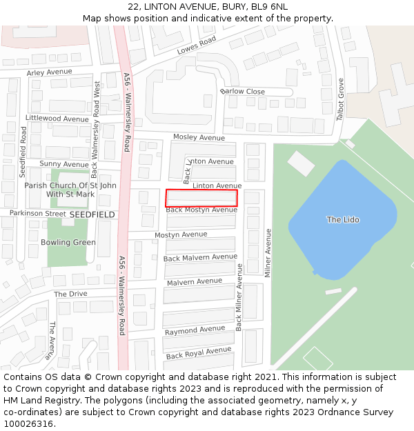 22, LINTON AVENUE, BURY, BL9 6NL: Location map and indicative extent of plot