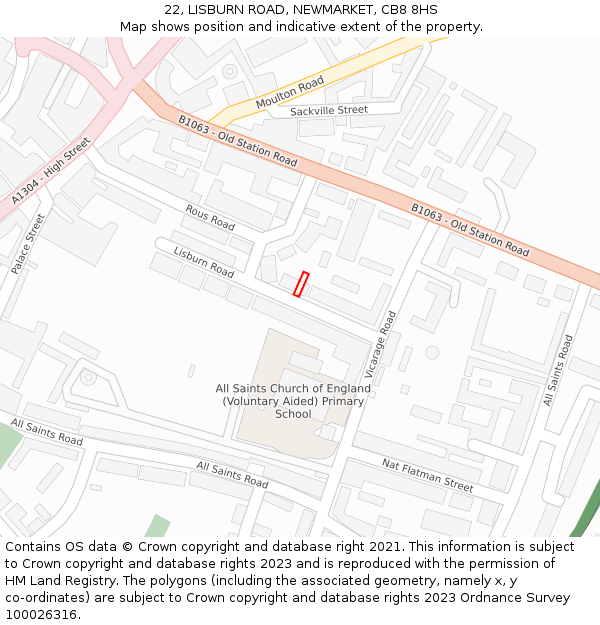 22, LISBURN ROAD, NEWMARKET, CB8 8HS: Location map and indicative extent of plot