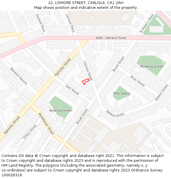 22, LISMORE STREET, CARLISLE, CA1 2AH: Location map and indicative extent of plot