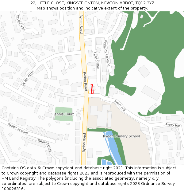 22, LITTLE CLOSE, KINGSTEIGNTON, NEWTON ABBOT, TQ12 3YZ: Location map and indicative extent of plot
