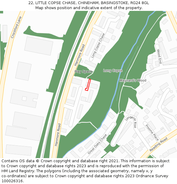 22, LITTLE COPSE CHASE, CHINEHAM, BASINGSTOKE, RG24 8GL: Location map and indicative extent of plot
