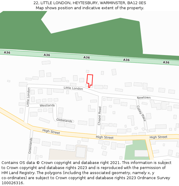 22, LITTLE LONDON, HEYTESBURY, WARMINSTER, BA12 0ES: Location map and indicative extent of plot