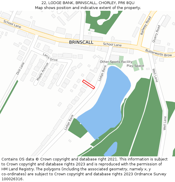 22, LODGE BANK, BRINSCALL, CHORLEY, PR6 8QU: Location map and indicative extent of plot