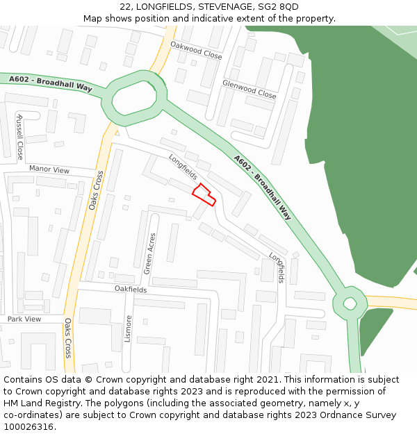 22, LONGFIELDS, STEVENAGE, SG2 8QD: Location map and indicative extent of plot
