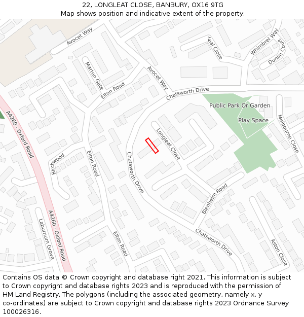 22, LONGLEAT CLOSE, BANBURY, OX16 9TG: Location map and indicative extent of plot
