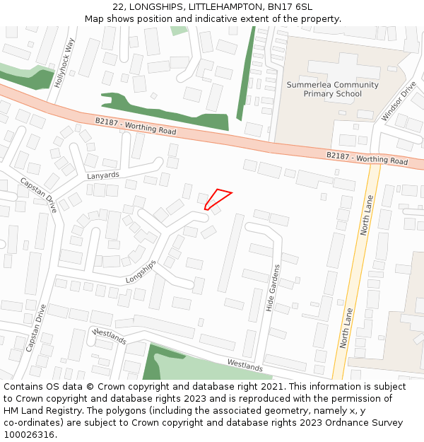 22, LONGSHIPS, LITTLEHAMPTON, BN17 6SL: Location map and indicative extent of plot