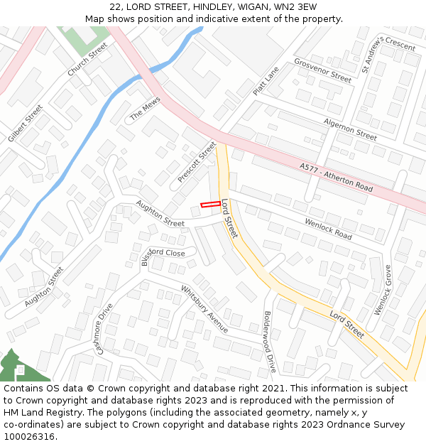 22, LORD STREET, HINDLEY, WIGAN, WN2 3EW: Location map and indicative extent of plot
