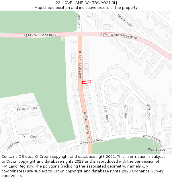 22, LOVE LANE, WHITBY, YO21 3LJ: Location map and indicative extent of plot