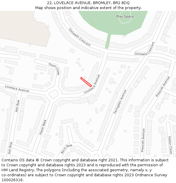 22, LOVELACE AVENUE, BROMLEY, BR2 8DQ: Location map and indicative extent of plot