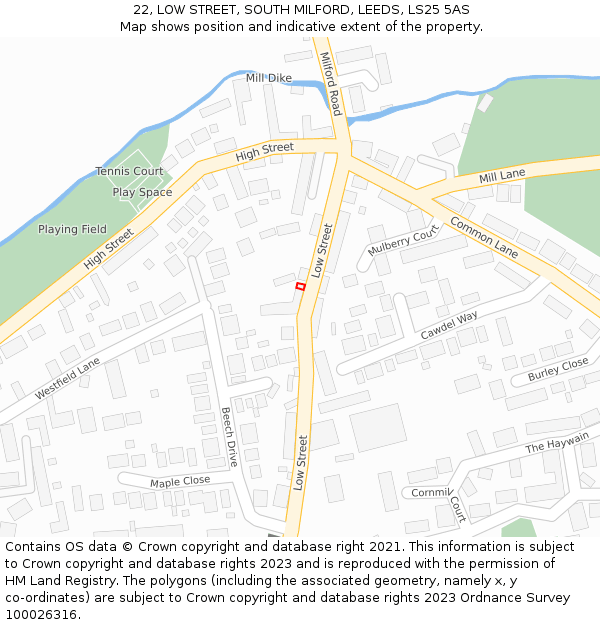 22, LOW STREET, SOUTH MILFORD, LEEDS, LS25 5AS: Location map and indicative extent of plot