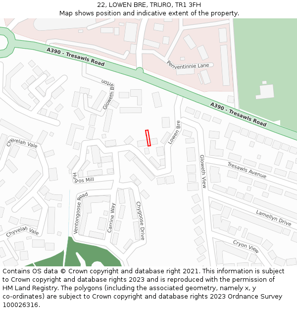 22, LOWEN BRE, TRURO, TR1 3FH: Location map and indicative extent of plot