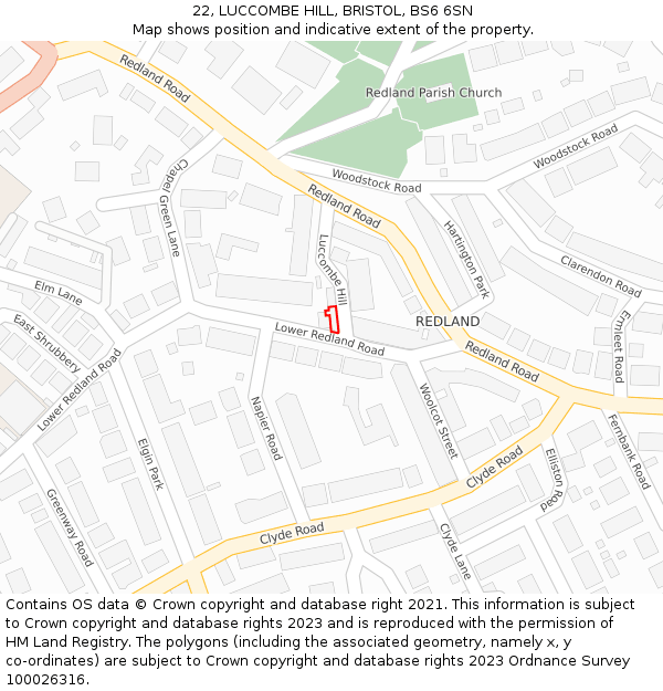 22, LUCCOMBE HILL, BRISTOL, BS6 6SN: Location map and indicative extent of plot