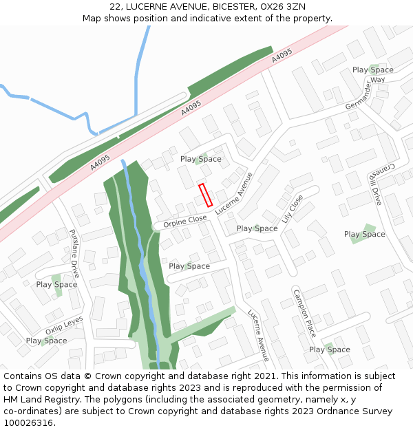 22, LUCERNE AVENUE, BICESTER, OX26 3ZN: Location map and indicative extent of plot