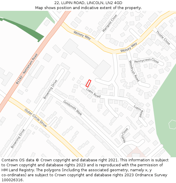22, LUPIN ROAD, LINCOLN, LN2 4GD: Location map and indicative extent of plot