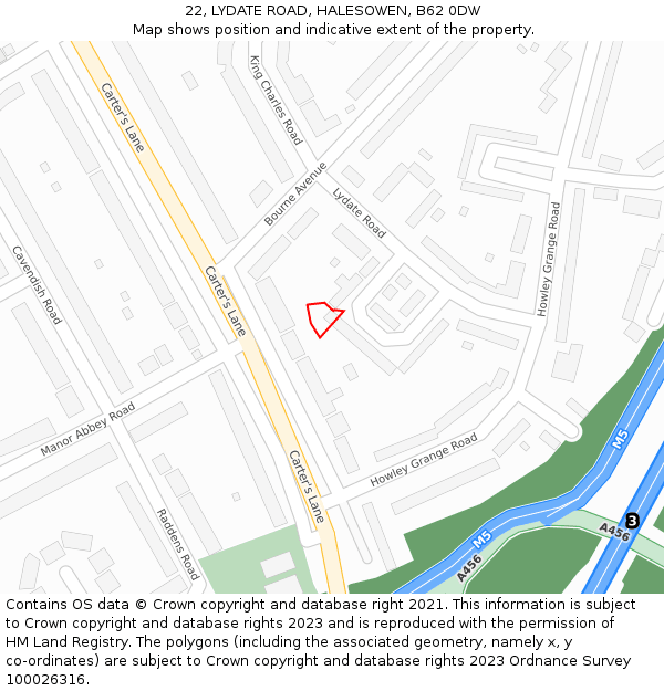 22, LYDATE ROAD, HALESOWEN, B62 0DW: Location map and indicative extent of plot