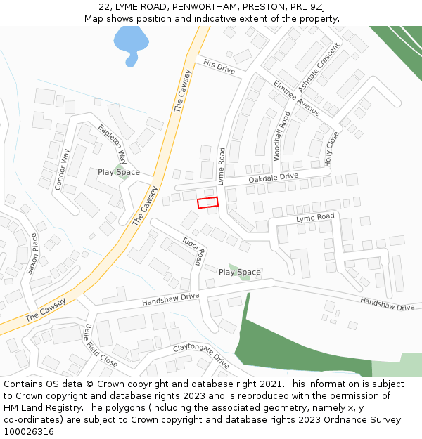 22, LYME ROAD, PENWORTHAM, PRESTON, PR1 9ZJ: Location map and indicative extent of plot