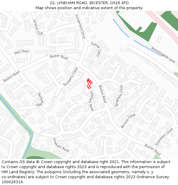 22, LYNEHAM ROAD, BICESTER, OX26 4FD: Location map and indicative extent of plot