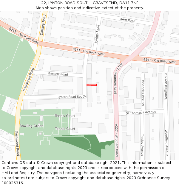 22, LYNTON ROAD SOUTH, GRAVESEND, DA11 7NF: Location map and indicative extent of plot