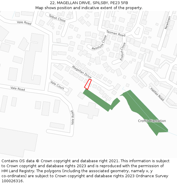 22, MAGELLAN DRIVE, SPILSBY, PE23 5FB: Location map and indicative extent of plot