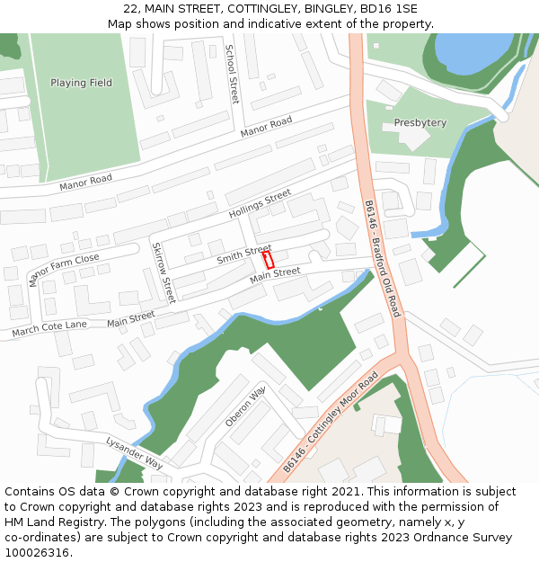 22, MAIN STREET, COTTINGLEY, BINGLEY, BD16 1SE: Location map and indicative extent of plot