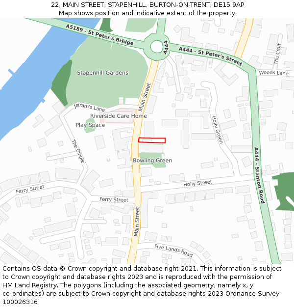 22, MAIN STREET, STAPENHILL, BURTON-ON-TRENT, DE15 9AP: Location map and indicative extent of plot