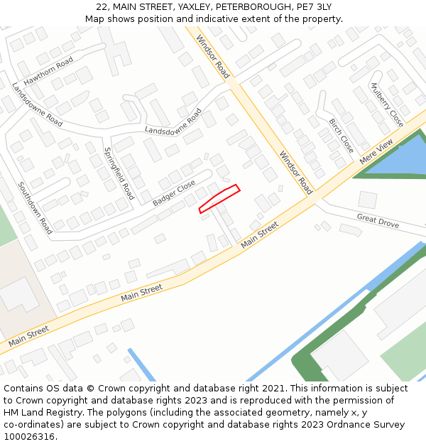 22, MAIN STREET, YAXLEY, PETERBOROUGH, PE7 3LY: Location map and indicative extent of plot