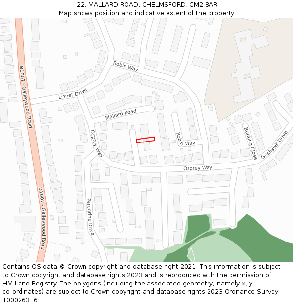 22, MALLARD ROAD, CHELMSFORD, CM2 8AR: Location map and indicative extent of plot