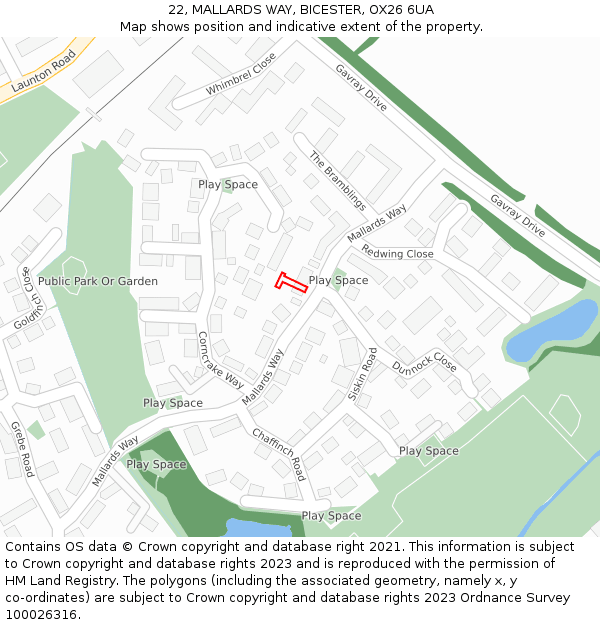 22, MALLARDS WAY, BICESTER, OX26 6UA: Location map and indicative extent of plot