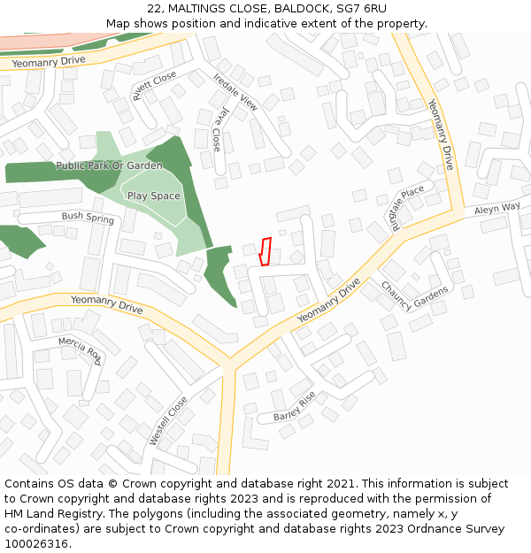 22, MALTINGS CLOSE, BALDOCK, SG7 6RU: Location map and indicative extent of plot