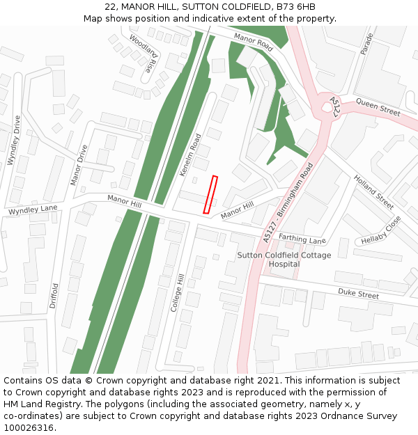 22, MANOR HILL, SUTTON COLDFIELD, B73 6HB: Location map and indicative extent of plot