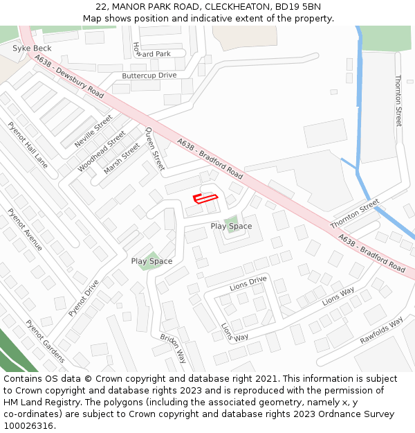 22, MANOR PARK ROAD, CLECKHEATON, BD19 5BN: Location map and indicative extent of plot