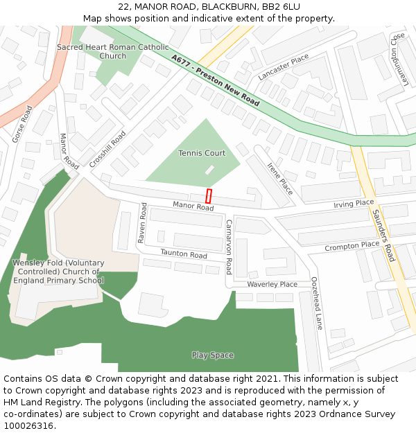 22, MANOR ROAD, BLACKBURN, BB2 6LU: Location map and indicative extent of plot