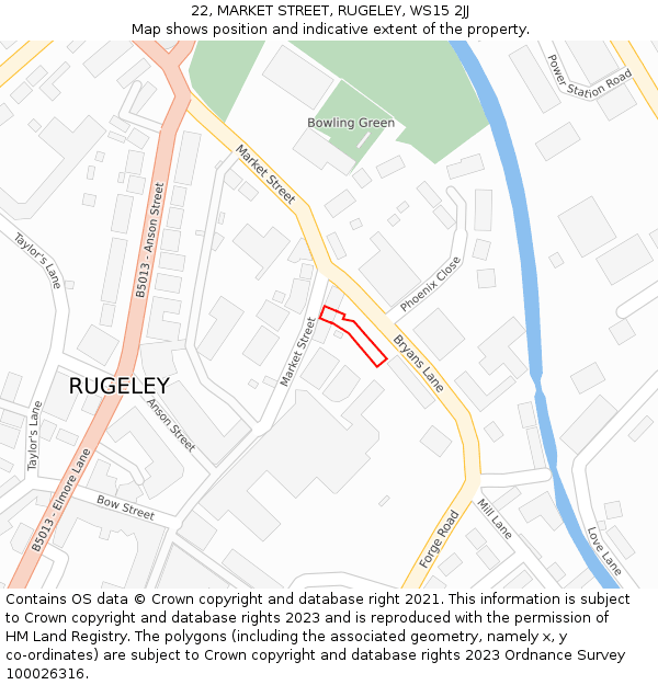 22, MARKET STREET, RUGELEY, WS15 2JJ: Location map and indicative extent of plot