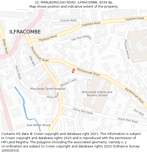 22, MARLBOROUGH ROAD, ILFRACOMBE, EX34 8JL: Location map and indicative extent of plot