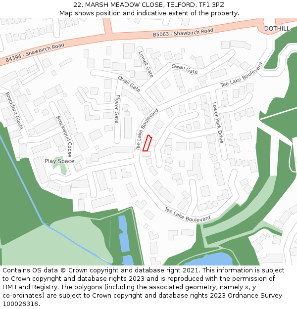 22, MARSH MEADOW CLOSE, TELFORD, TF1 3PZ: Location map and indicative extent of plot