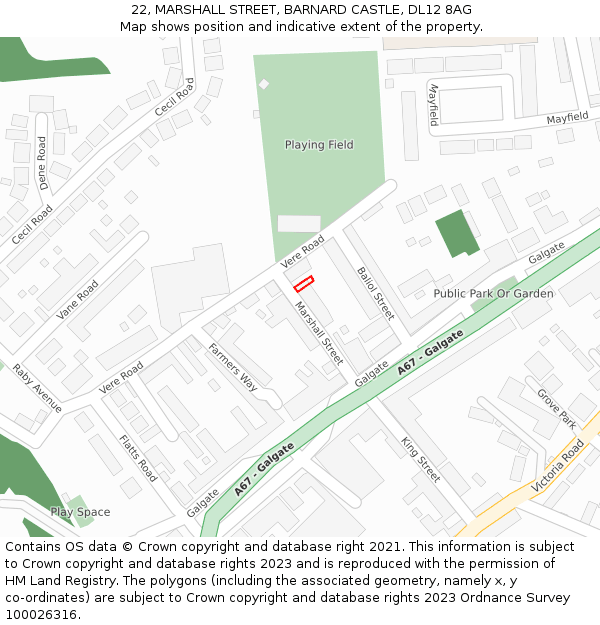 22, MARSHALL STREET, BARNARD CASTLE, DL12 8AG: Location map and indicative extent of plot