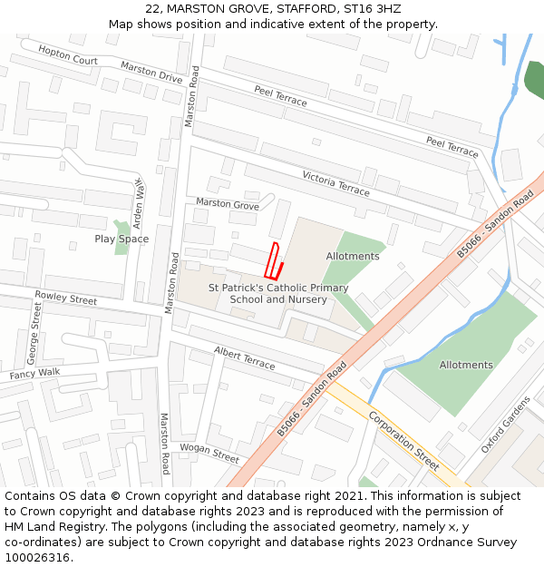 22, MARSTON GROVE, STAFFORD, ST16 3HZ: Location map and indicative extent of plot