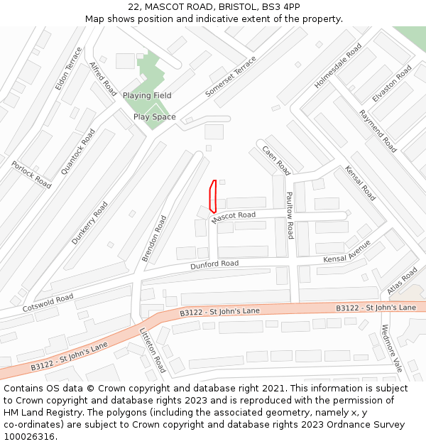 22, MASCOT ROAD, BRISTOL, BS3 4PP: Location map and indicative extent of plot